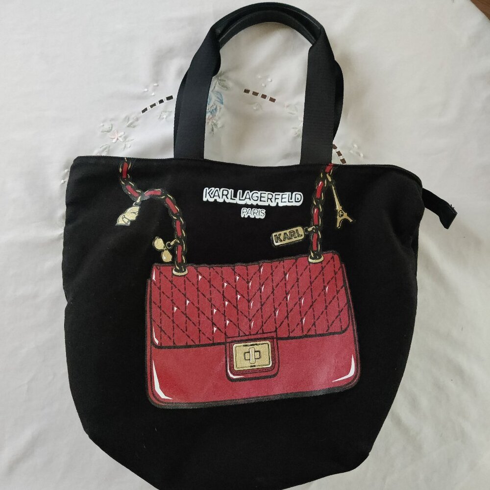 Karl Lagerfeld Paris BLACK Canvas Shoulder Tote Bag